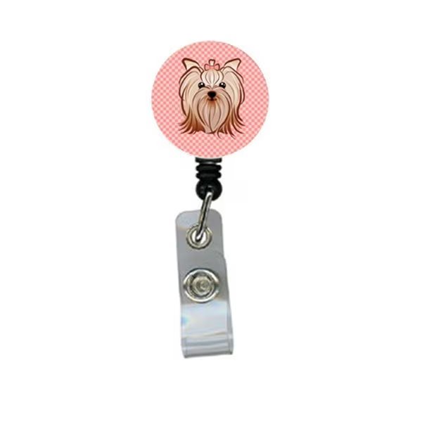 Checkerboard Pink Yorkie Yorkishire Terrier Retractable Badge Reel, Teachers Aid, Mfr#: TE255960